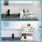 Bathroom Counter Organizer, 3-Tier Standing Storage Shelf with Basket, Wood Tray for Skincare Vanity Organizer(White)