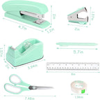 Green Office Supplies, Teal Desk Accessories Accessories with Tape Dispenser, Stapler, Staple Remover, 1000 Staples, Tape, Clips Set, Ruler, Scissor, Pen