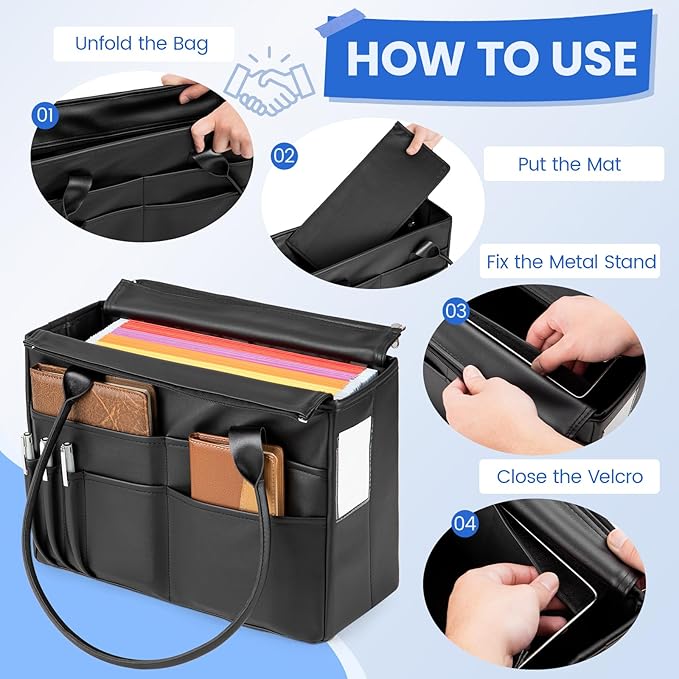 File Tote Bag, Portable File Organizer Box Hanging Filing Box Desktop File Folder Document Storage Organizer with Pockets and Handles