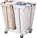 PLKOW Laundry Cart with Wheels 280L Large Laundry Sorter 2 Section for Commercial/Home, Rolling Laundry Cart with Steel Frame and Removable Bag, 8 Bushel, 32.3L x 19.7W x 31.5H Inch