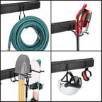 Sinoer Heavy Duty Steel Garage Wall Mount Garden Tool Organizer with 9 Adjustable Metal Hooks and 2 Straps, for Garden Tools, Chairs, Brooms, Mops, Rakes, Shovel