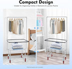 67"H Laundry Cart, Rolling Laundry Basket with Hanging Rack & Wheels, Metal Steel Wire Clothes Hamper with Storage Shelf for Homes, Hotels, Bathrooms & Commercial Laundry, 110lbs Capacity(B)