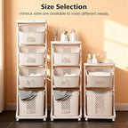 Rolling Laundry Hamper Cart with Wheels, 3 Tier White Laundry Baskets, Clothes Hamper with Portable Storage Baskets for Kitchens, Bathrooms, Bedrooms, Classrooms, Laundry Rooms(75L)