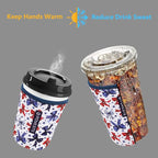 Reusable Neoprene Insulator Sleeve for Iced Coffee & Cold Soda, Coffee Sleeves for Iced & Hot Drinks, Cold Beverage Cooler Compatible with Starbucks, Dunkin (Bow&Patriot, Medium: 22-24oz)