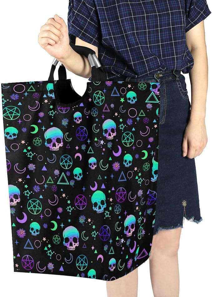 Magic Skull Laundry Basket for College Dorm,50L Collapsible Portable Laundry Hamper Storage Basket for Toys Clothes Organizer