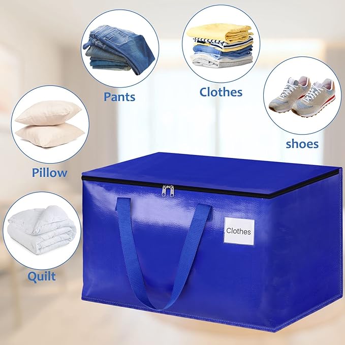 Moving Bags, Storage Bags with Sturdy Handles and Heavy Duty Zippers, Storage Totes for Space Saving, Moving & Storage, Collapsible Moving Supplies(100L, 10-Pack, Blue)