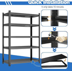 72"H Garage Shelving 3000LBS Heavy Duty Garage Storage Shelves Adjustable Metal Shelving 5 Tier Shelving Unit Metal Storage Rack for Basement, Warehouse, Pantry, Kitchen 35.4"W × 13.8"D × 72"H