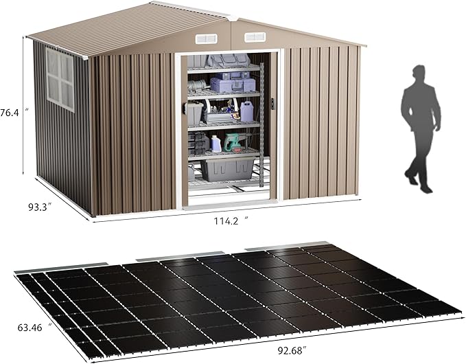 Kullavik 10FT x 8FT Outdoor Storage Shed with Window,Floor and Lockable Doors,Waterproof Metal Garden Tool Shed,Galvanized Steel shed for Backyard,Garden,Patio