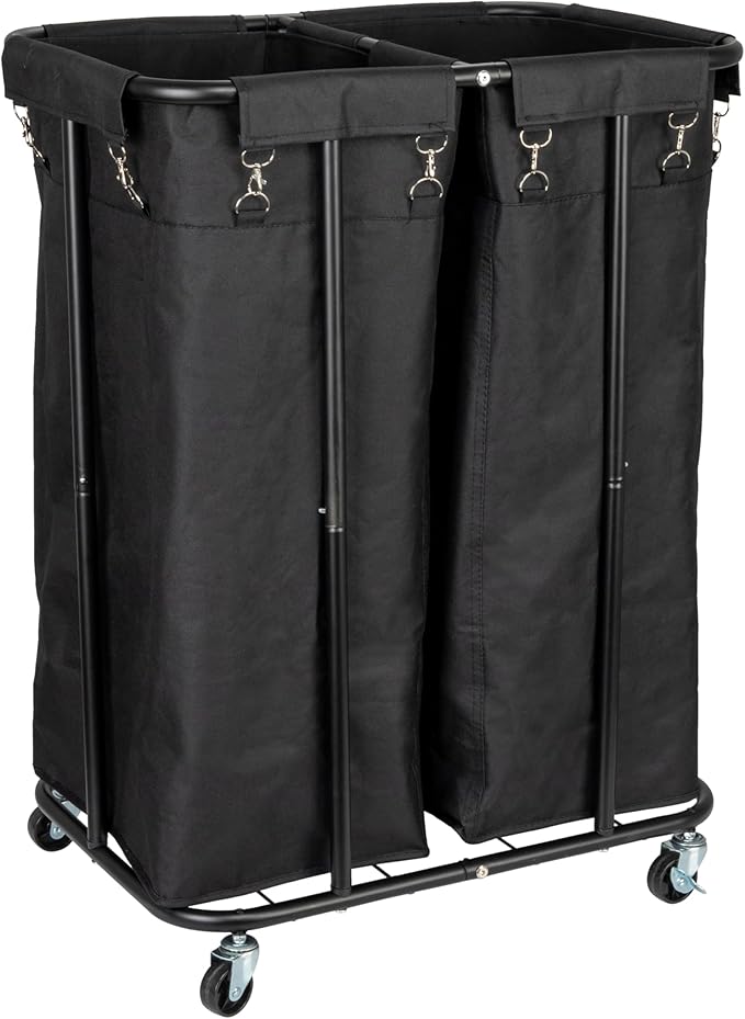 Household Essentials 2-Bag Rolling Laundry Sorter, Black