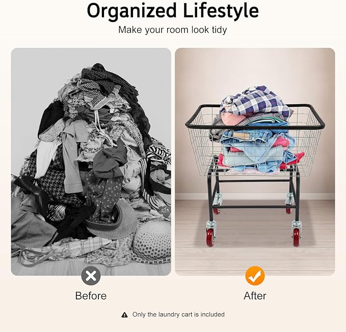 Steel Wire Laundry Cart with Wheels, Heavy Duty Rolling Laundry Basket, Large Metal Storage Cart for Laundry, Clothes, Towels, Bathroom, Commercial Laundry Organizer (Style2)