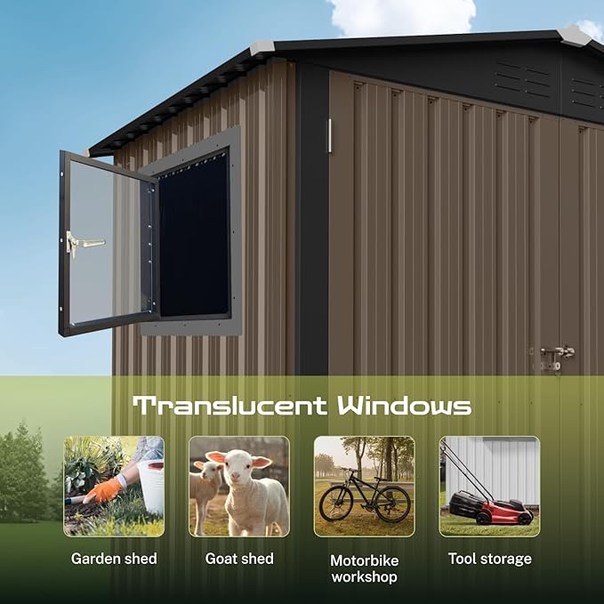 6' x 4' Outdoor Storage Shed, Sturdy Metal Building w/Floor and Operable Window for Garden, Backyard, Poolside and Lawn, Brown