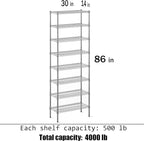 14" Deep x 30" Wide x 86" Height Wire Shelving Kit | 8-Tier | NSF Commercial Storage Rack Unit
