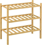 3-Tier Bamboo Small Shoe Rack, Free Standing Wood Shoe Shelf Storage Organizer for Closet Entryway Stackable (Natural)
