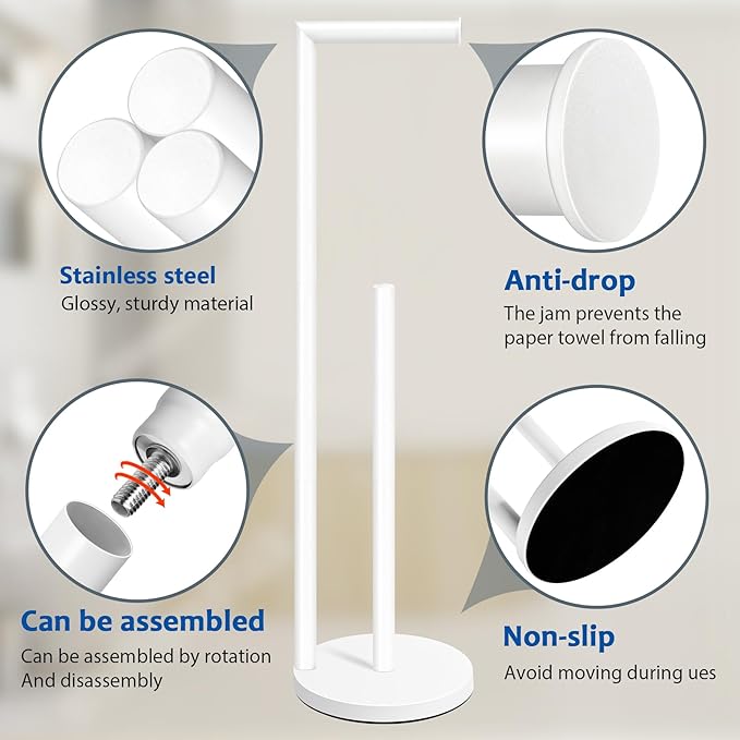 Toilet Paper Holder Stand, Bathroom Toilet Paper Roll Holder Stand with Reserve, Standing Toilet Paper Holder with Storage,Toilet Paper Roll Holder for 4 Rolls, White