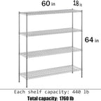 18" Deep x 60" Wide x 64" Height Wire Shelving Kit | 4-Tier | NSF Commercial Storage Rack Unit
