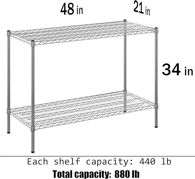 21" Deep x 48" Wide x 34" Height Wire Shelving Kit | 2-Tier | NSF Commercial Storage Rack Unit