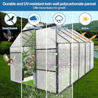 Polycarbonate Greenhouse with Rain Gutter and Roof Vent, Raised Base and Anchor Aluminum Heavy Duty Walk-in Green House, Outdoor Patio Sunroom with Sliding Door (Black, 122.44*74.8*76.77in)