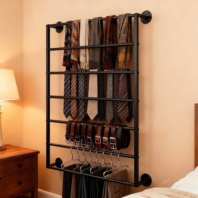 Wall Mounted Display Rack, 7-Layer Wrapping Paper Ribbon Organizer Scarves Tie & Scarf Rack Belts Towel Holder Necktie Hijab Stand Metal Shelving for Home, Retail Stores, Flower Shop