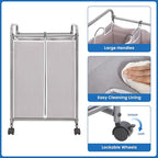 STORAGE MANIAC Laundry Sorter 2 Section, 90 L Gal Laundry Hamper with Wheels, Clothes Basket Separator Sorter, 2 Bag Clothes Cart with Wheels and Removable Bags for Closet, Dorm, Collage, Grey