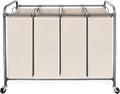 STO STO Laundry Sorter 4 Section, 4 Bag Clothes Hamper, Rolling Laundry Cart Basket with Heavy Duty Lockable Wheels and Removable Bag for Laundry Room, Bedroom, Closet, Beige