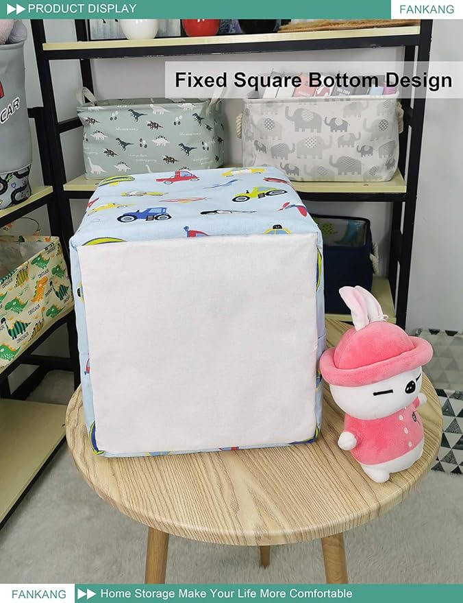 FANKANG Square Nursery Hamper Storage Bins Canvas Laundry Basket Foldable with Waterproof PE Coating Storage Baskets Gift Baskets for Children, Office, Bedroom, Clothes（Square-Car ）