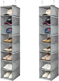 Hanging Shoe Organizer for Closet with Side Mesh Pockets，Hat Racks for Baseball Caps，Shoe and Hat Holder & Storage，8-Shelf，Gray，2 Pack