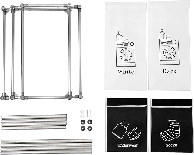 Laundry Hamper 2 Tier Laundry Sorter with 4 Removable Bags for Organizing Clothes, Laundry, Lights, Darks