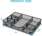 Desk Drawer Organizer Tray, Metal Mesh Drawer Organizers Office, 6 Adjustable Compartment, Desk Organizer Tray for Home Office 12 x 8.26 x 1.96 inch, Black, 1 Pack