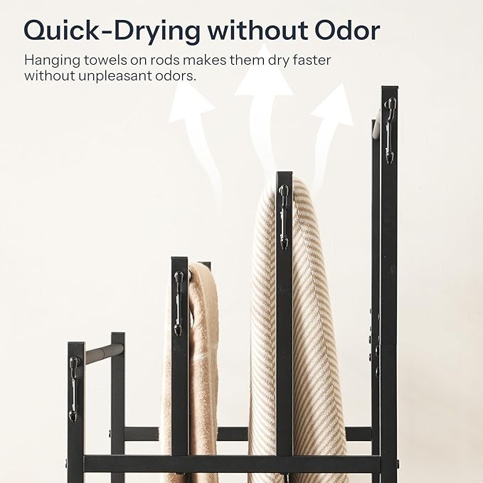 HOOBRO 4-Tier Free Standing Towel Rack for Bathroom, Blanket Rack Stand, 23.6" L x 15.9" W x 40.7" H, Freestanding Quilt Stand, Blanket Display Holder for Bedroom, Industrial Style, Black BK07LB01