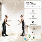 Home Zone Living Over-the-Toilet Organizer with Adjustable 4-Tier Shelves, Tension-Mounted Bathroom Storage Rack for Ceilings 91" to 114" High, White