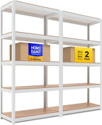 HOMEDANT House 36.2" W 5 Tier Heavy Duty Garage Shelving Adjustable Metal Rack Storage Shelves Standing Shelf Unit Organizers Pantry Closet Office White 2Pack