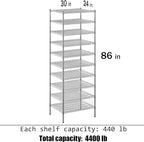 24" Deep x 30" Wide x 86" Height Wire Shelving Kit | 10-Tier | NSF Commercial Storage Rack Unit