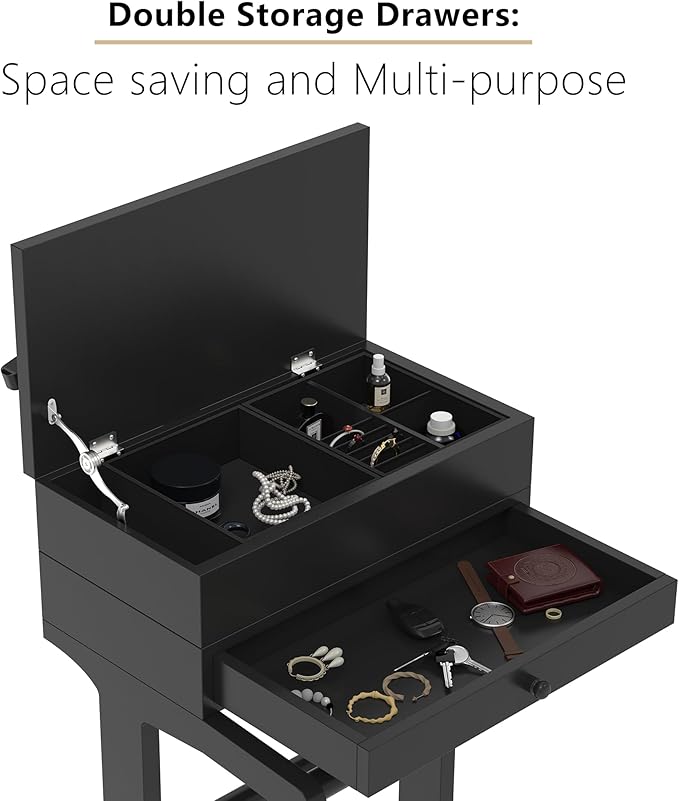 Brefhome Wooden Valet Stand with Drawer & Tray, Clothing Rack for Men Women, Modern Garment Rack for Entryway, Bedroom, Commercial, Black