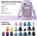 Insulated Water Bottle | Thickened Stainless Steel Vacuum Metal | Portable Sports Half Gallon Large Water Jug for Gym and Hiking with Straw, Carrier Bag, Handle Strap | BPA-Free 64 oz