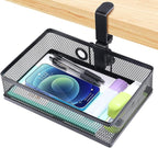 ROSLINE Under Desk Storage Organizer, Clamp on Drawer Basket, Hanging Storage, Mount Tray, Suitable for Multiple Scenes (Black)