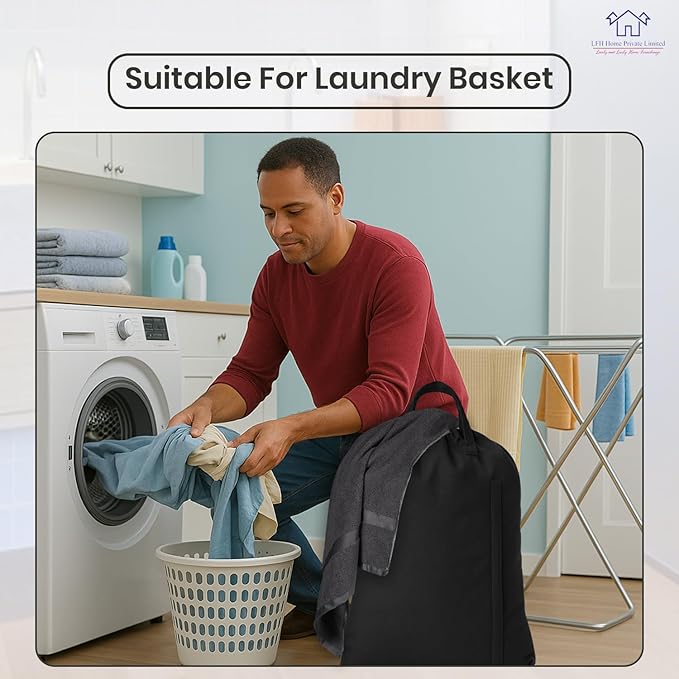 LFH Home Large Premium Cotton Canvas Laundry Bag with Drawstring and Handles Heavy Duty, Multi-Use, and Washable for Home, Travel, College or Storage 28x 40 (Pack of 6)-Black