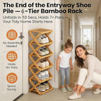 The 9-Tier No-Assembly Bamboo Rack, Foldable Stackable 9 Tier Bamboo Shoe Rack Vertical Storage Sturdy & Stable, Tall Narrow Space-Saving Expandable Shoe Rack for Entryway Closet Dorm (Nature,9 Tiers)