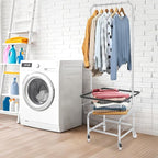 70"H Laundry Cart, Rolling Laundry Basket with Hanging Rack & Wheels, Metal Steel Wire Clothes Hamper with Storage Shelf for Homes, Hotels, Bathrooms & Commercial Laundry, 110lbs Capacity(D)