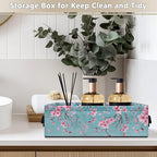 Storage Bins Elegant Towel Storage Baskets Lightweight Cosmetics Storage Basket with Handles Collapsible Organizer for Bathroom Office Bedroom Decor, Peach Blossom Light Teal