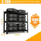 3 Tier Garage Shelving, Heavy Duty Adjustable Metal Storage Shelves, Small Shelving Unit for Garage, Basement, Pantry, 24" W x 12" D x 31.5" H