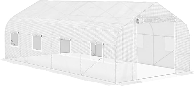 20' X 10' 7' Gardening Hot House, Steel Frame, Zippered Mesh Door, Enhance Plant Care, White Large Walk-in Tunnel Greenhouse, 20'x10'x7', Galvanized 8 Windows,