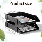 Leather Desk File Organizer 2-Tier Stackable Letter Tray Holder Desktop Organization Holder for Document, Magazines, Newspapers, Letters, and Other Home Office Paper Sundries, Black