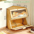 Double Corner Bread Box Storage for Kitchen Countertop. Extra Large Bamboo Bread Boxes. Double Layer Bread Bin for Kitchen Countertop Cabinet.
