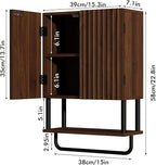 RUSTOWN Farmhouse Bathroom Wall Cabinet with 2 Door, 3-Tier Curved Profile Wooden Medicine Cabinet, Wall Mounted Storage Cabinet with Adjustable Shelf and Towel Bar (Dark Walnut, Small)