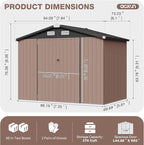Aoxun 8x6 FT Shed with Base Metal Outdoor Storage Shed Garden Shed with Lockable Doors Tool Shed Bike Shed for Backyard, Patio, Poolside (Brown)