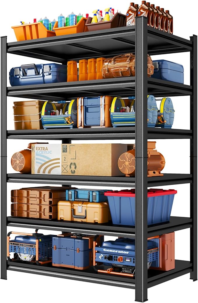 Metal Garage Shelving, 6-Tier 78" H x 35.4" W x 17.7" D Tall Heavy Duty Storage Shelves Unit, Adjustable & Sturdy, Rust-Resistant Utility Rack for Pantry, Kitchen, Basement, Warehouse