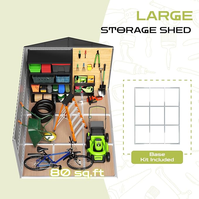 10' x 8' XL Outdoor Storage Shed, Sturdy Metal Building w/Floor and Operable Window for Garden, Backyard, Poolside and Lawn, Grey