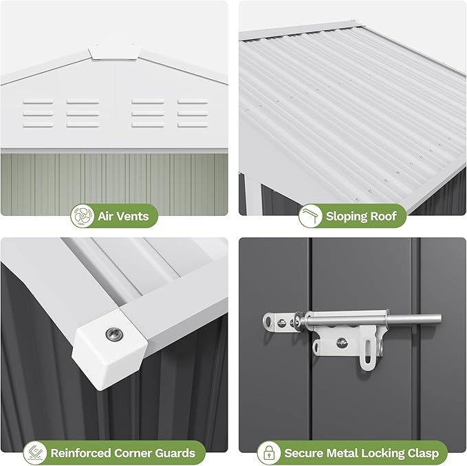 Devoko 6 x 4 FT Metal Storage Shed with Floor Frame Waterproof Garden Tool Shed with Lockable Door, Outdoor Shed Storage House for Backyard Patio Lawn, Grey