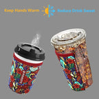 Reusable Neoprene Insulator Sleeve for Iced Coffee & Cold Soda, Coffee Sleeves for Iced & Hot Drinks, Cold Beverage Cooler Compatible with Starbucks, Dunkin (Tropical Flower, Medium: 22-24oz)