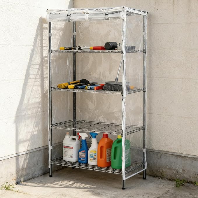Wire Shelf Cover,600D Heavy Duty 100% Waterproof Shelf Covers for Wire Shelving,Outdoor Storage Shelves Cover for Metal Rack,60" W x 24" D x 72" H,Clear